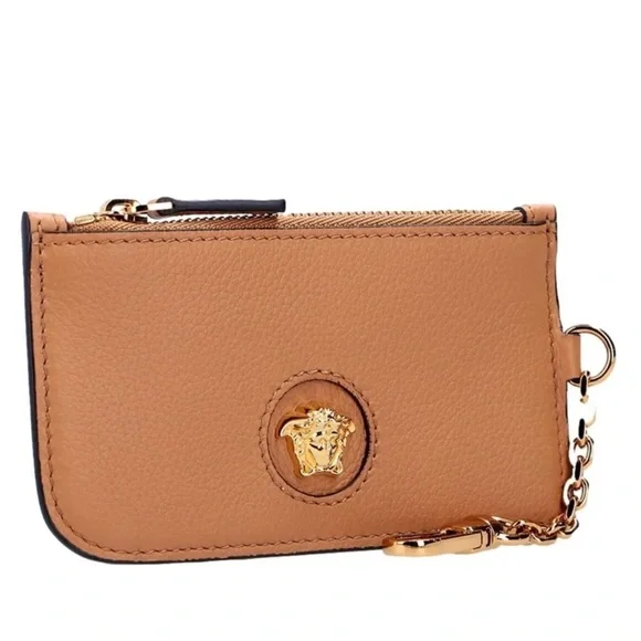 Versace unisex La Medusa caramel Vitello keychain card holder wallet charm NEW - Picture 2 of 11